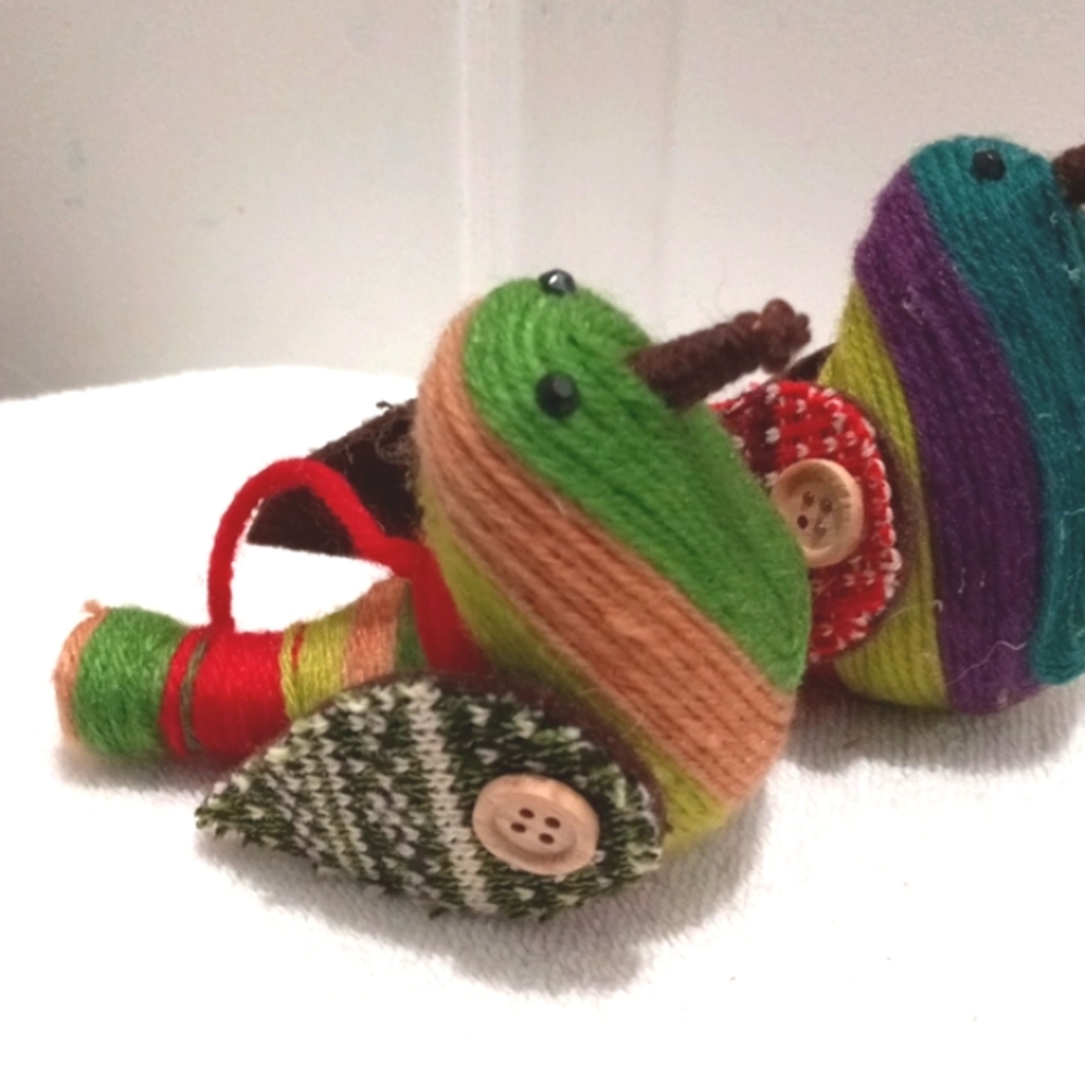 Two String Art Xmas Birds Ornaments